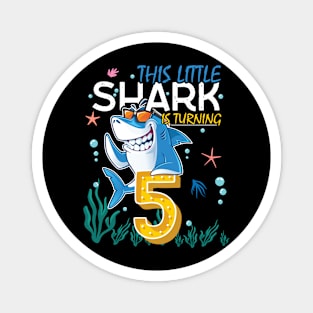 Turning 5 Years Old, Boy Girl Shark Birthday Theme, 5th Bday Magnet